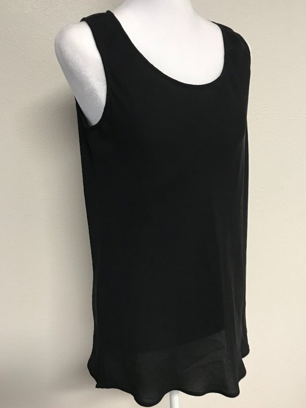 Atorié 100% Silk Sleeveless Blouse Top Black Semi Sheer Side Slit Size M